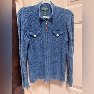 Hand knit Ralph Lauren Cable Zip-Up Sweater 100% cotton